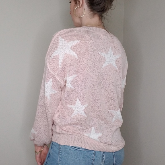 Light Weight Pink and White Star Sweater - Picture 8 of 8
